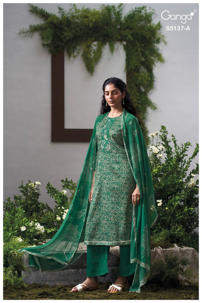 Surveen S5137 Ganga Cotton Satin Pant Style Suits Manufacturer Ahmedabad