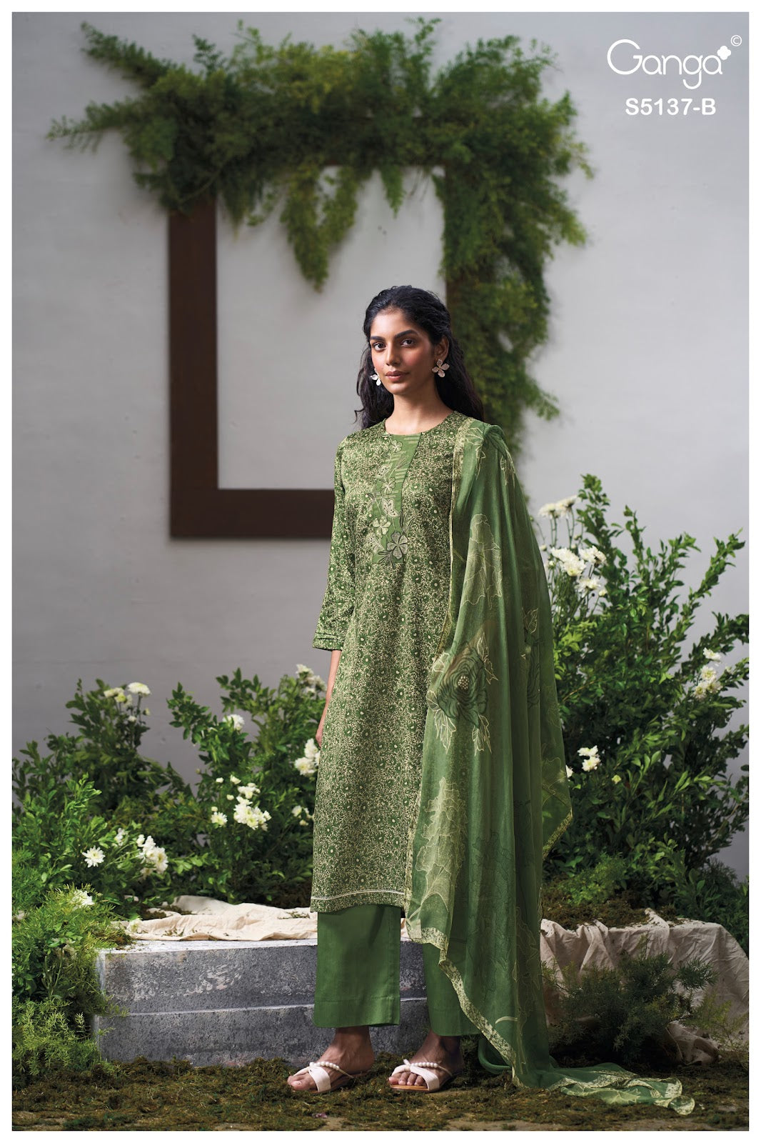 Surveen S5137 Ganga Cotton Satin Pant Style Suits Manufacturer Ahmedabad