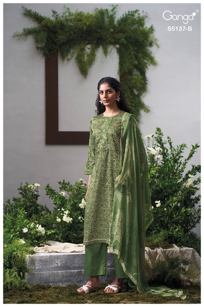 Surveen S5137 Ganga Cotton Satin Pant Style Suits Manufacturer Ahmedabad