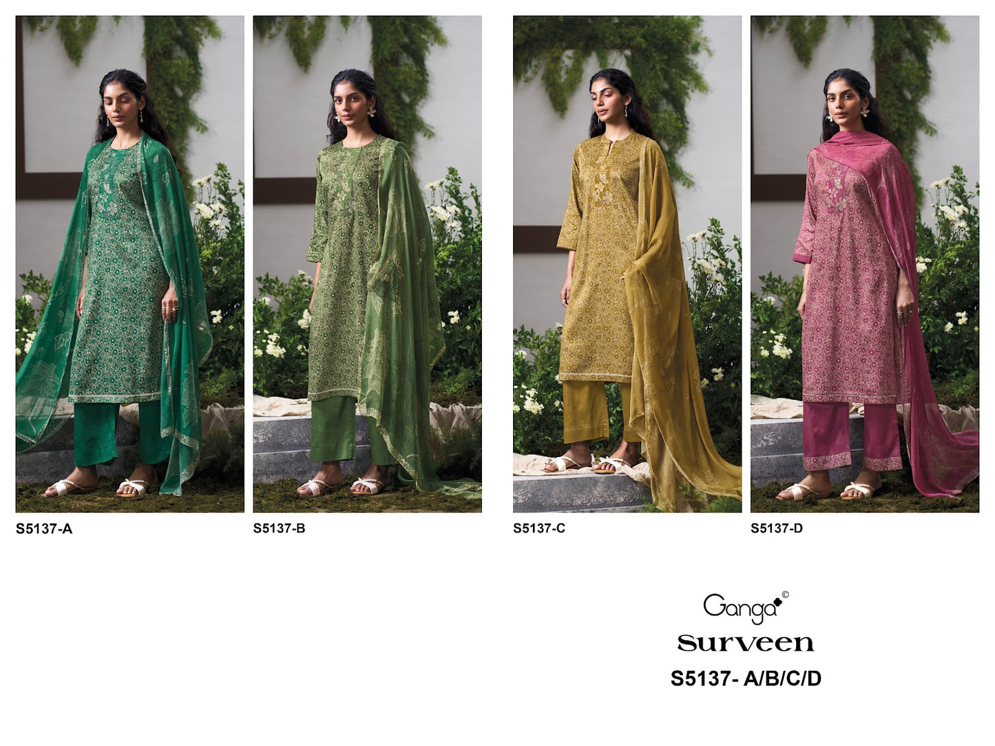 Surveen S5137 Ganga Cotton Satin Pant Style Suits Manufacturer Ahmedabad