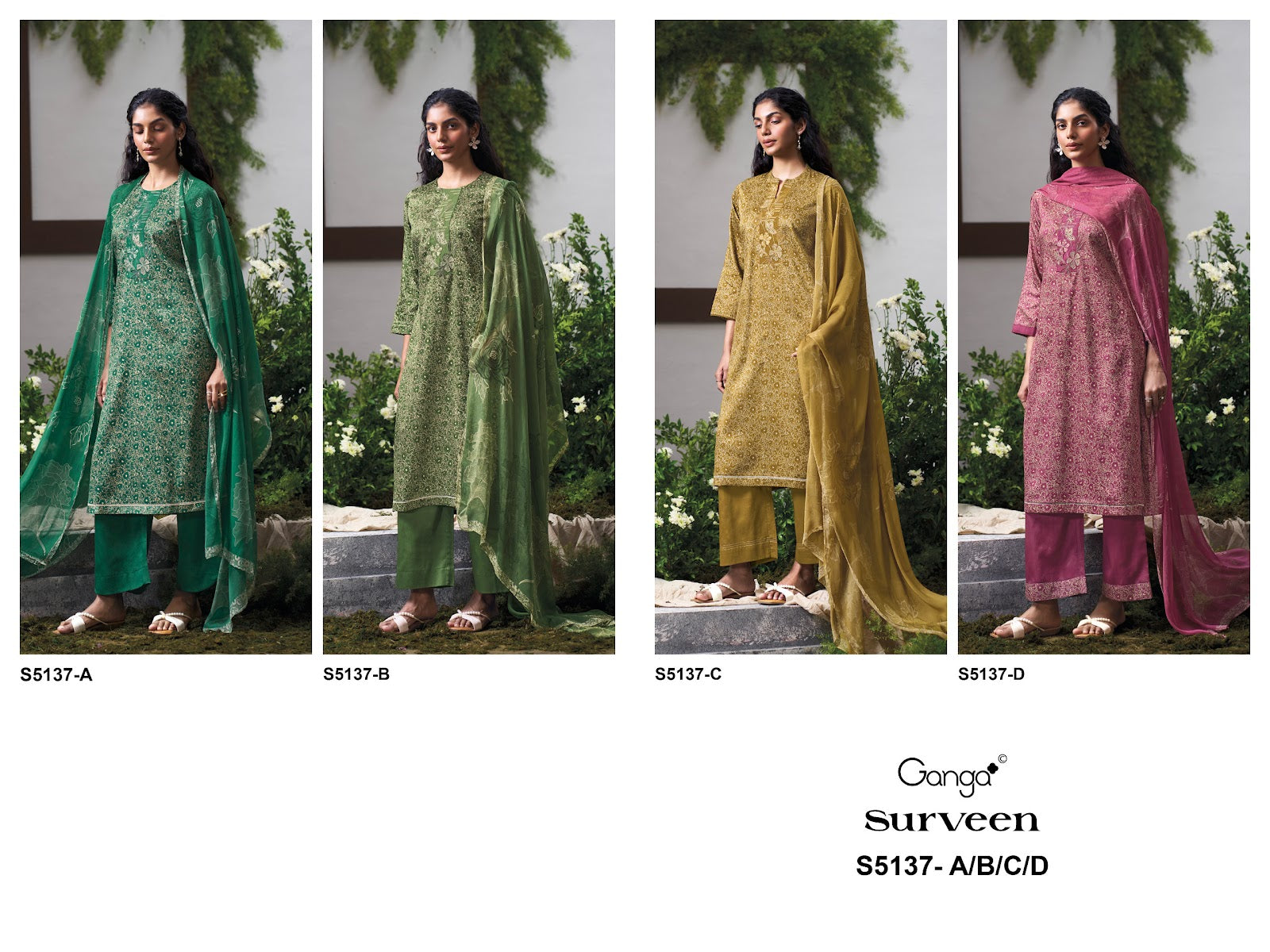Surveen S5137 Ganga Cotton Satin Pant Style Suits Manufacturer Ahmedabad