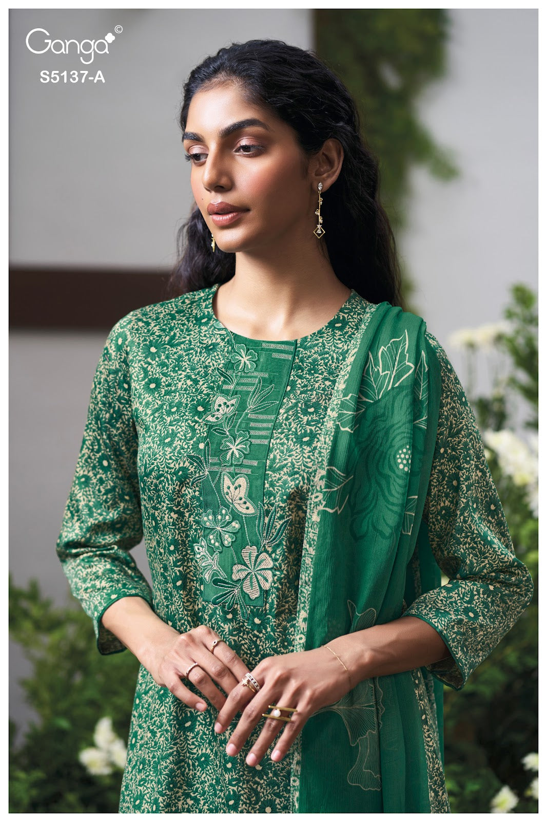 Surveen S5137 Ganga Cotton Satin Pant Style Suits Manufacturer Ahmedabad