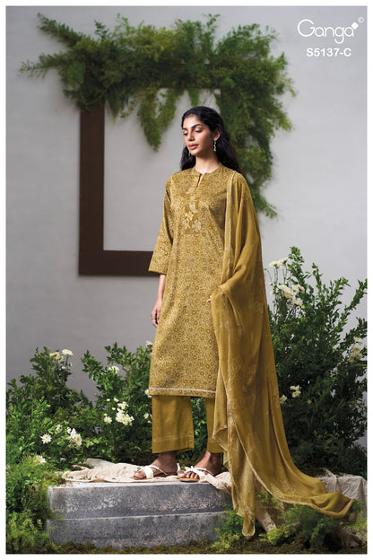 Surveen S5137 Ganga Cotton Satin Pant Style Suits Manufacturer Ahmedabad
