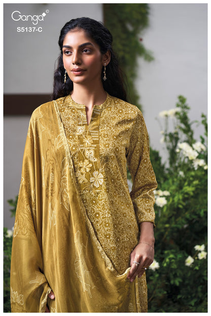Surveen S5137 Ganga Cotton Satin Pant Style Suits Manufacturer Ahmedabad