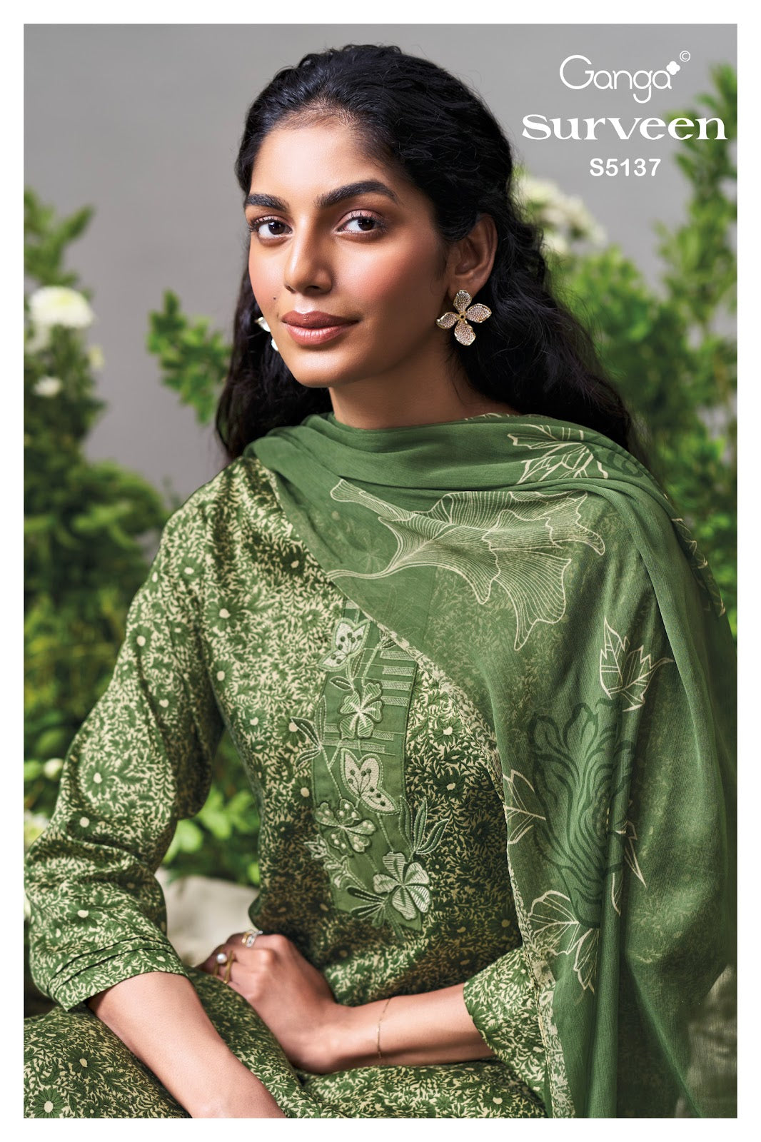 Surveen S5137 Ganga Cotton Satin Pant Style Suits Manufacturer Ahmedabad