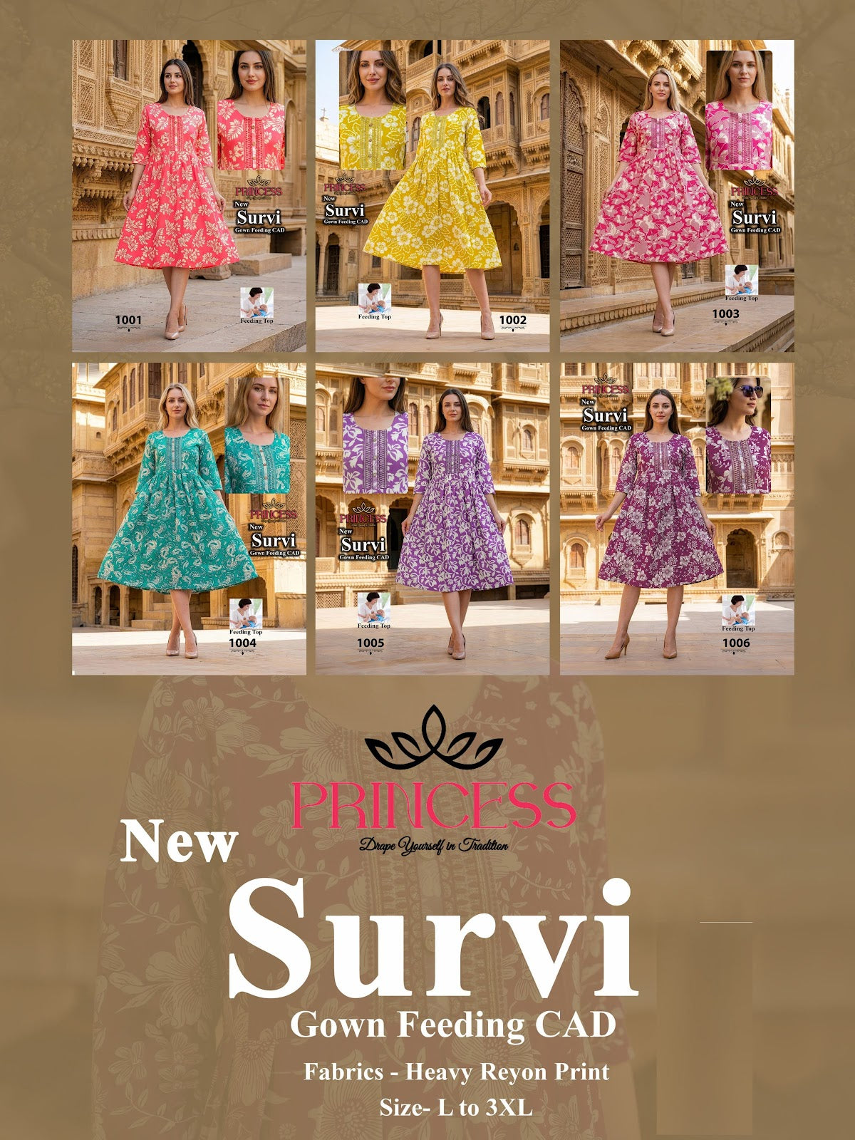 Survi Princess Creation Heavy Reyon Feeding Kurtis Supplier Gujarat