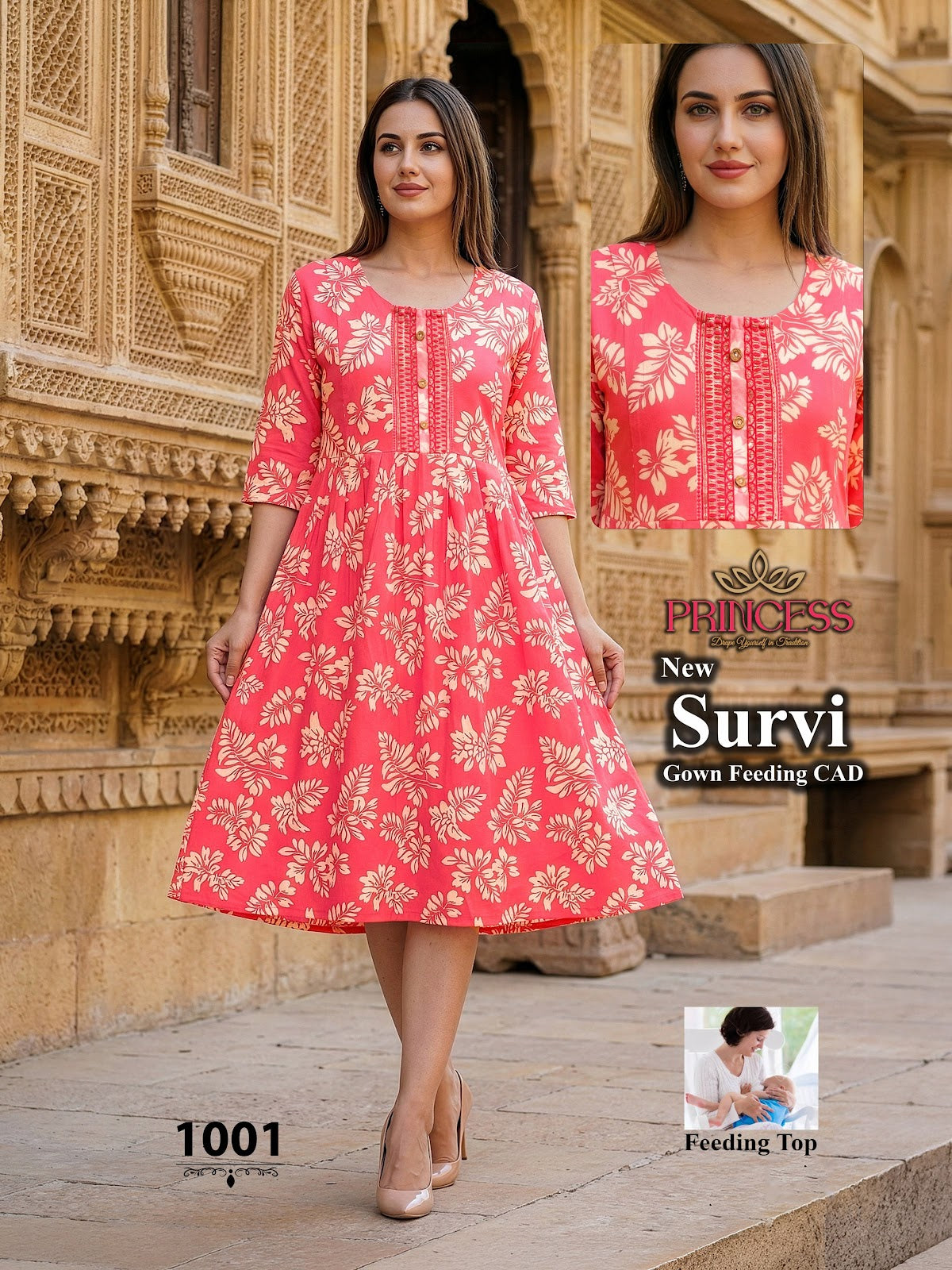 Survi Princess Creation Heavy Reyon Feeding Kurtis Supplier Gujarat