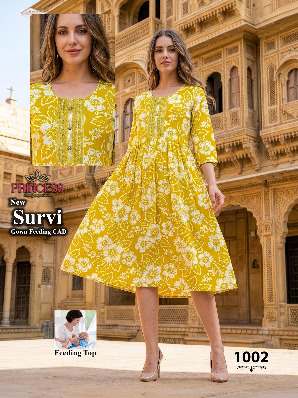 Survi Princess Creation Heavy Reyon Feeding Kurtis Supplier Gujarat
