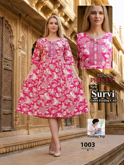Survi Princess Creation Heavy Reyon Feeding Kurtis Supplier Gujarat