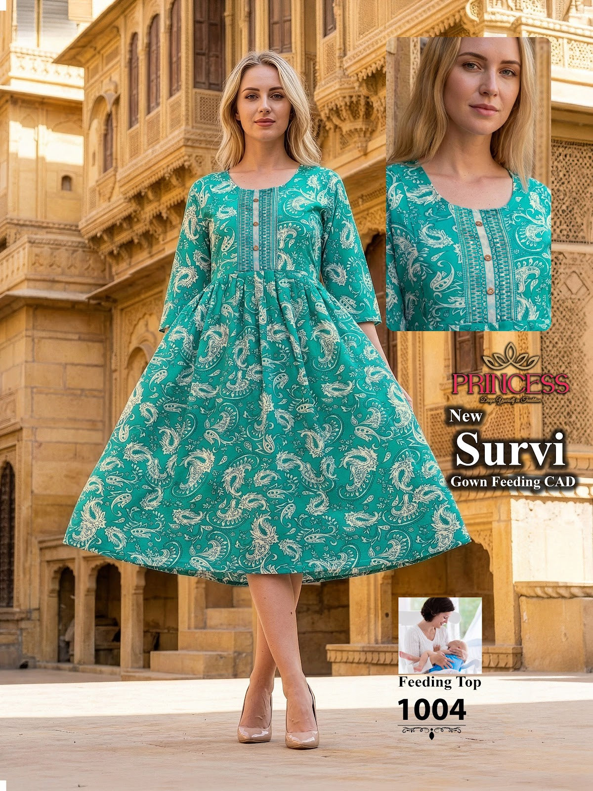 Survi Princess Creation Heavy Reyon Feeding Kurtis Supplier Gujarat
