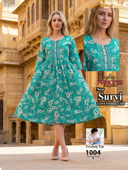 Survi Princess Creation Heavy Reyon Feeding Kurtis Supplier Gujarat