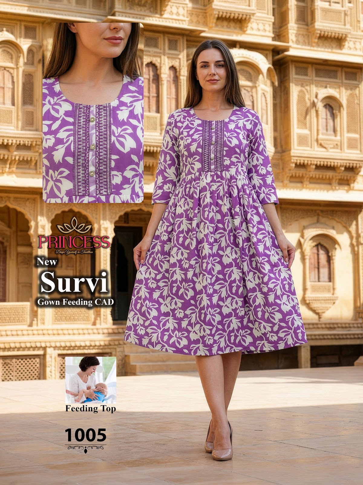 Survi Princess Creation Heavy Reyon Feeding Kurtis Supplier Gujarat
