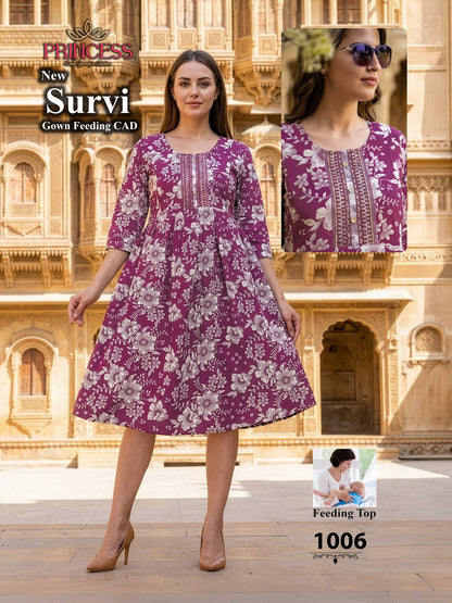 Survi Princess Creation Heavy Reyon Feeding Kurtis Supplier Gujarat