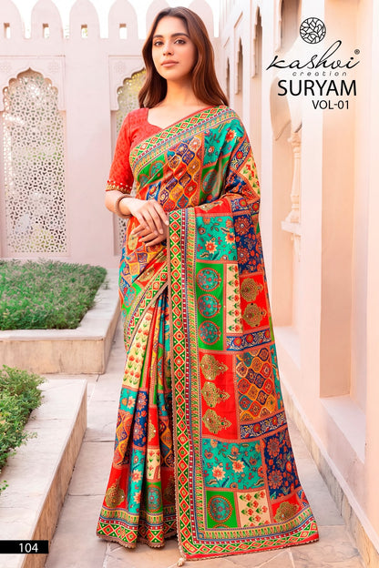 Suryam Vol 1 Kashvi Creation Chinon Sarees Exporter Ahmedabad