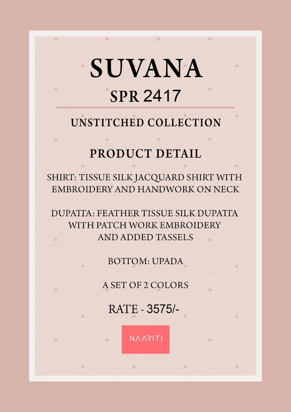 Suvana Naariti Tissue Silk Salwar Suits Exporter Ahmedabad