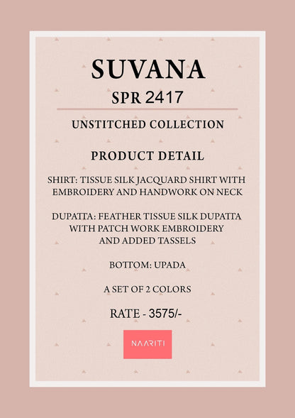 Suvana Naariti Tissue Silk Salwar Suits Exporter Ahmedabad
