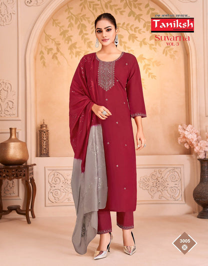 Suvarna Vol 3 Taniksh Roman Readymade Pant Style Suits Exporter Ahmedabad