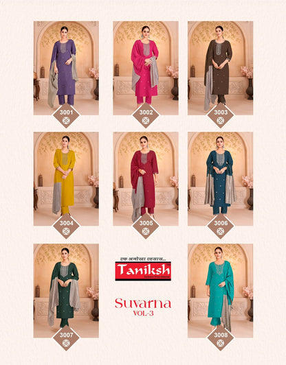 Suvarna Vol 3 Taniksh Roman Readymade Pant Style Suits Exporter Ahmedabad