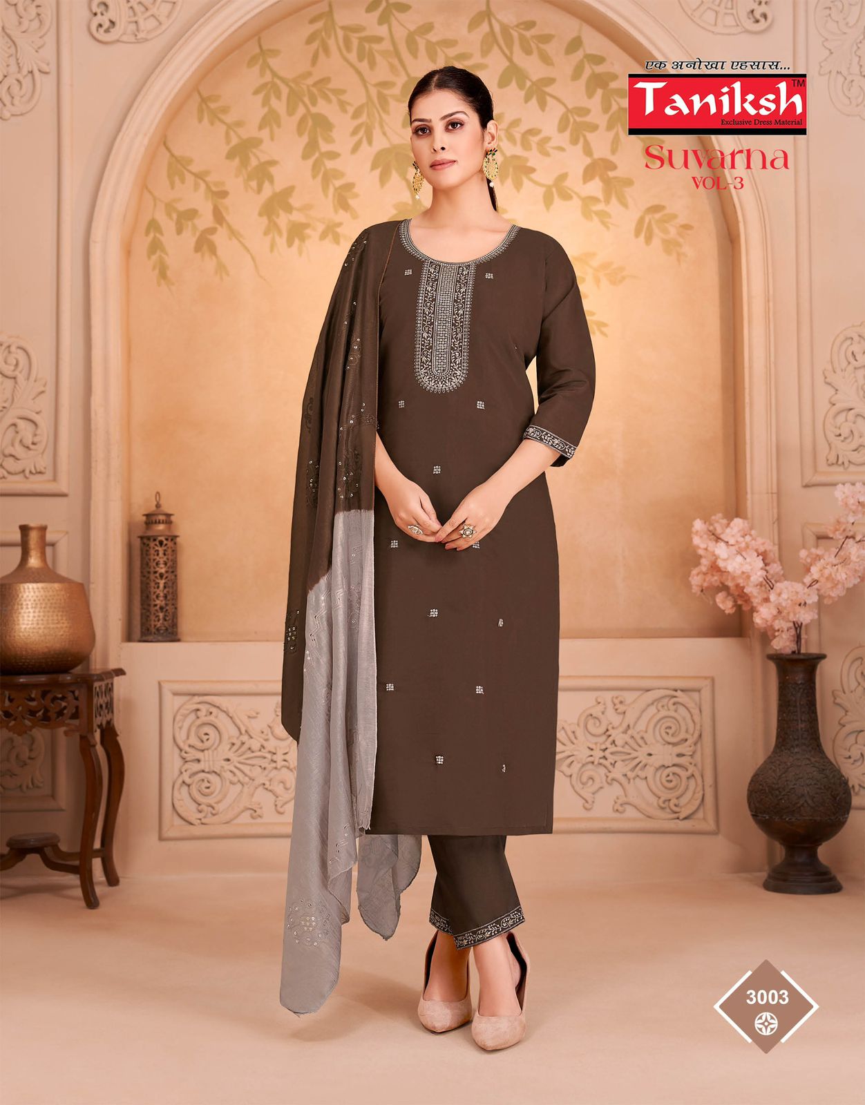Suvarna Vol 3 Taniksh Roman Readymade Pant Style Suits Exporter Ahmedabad