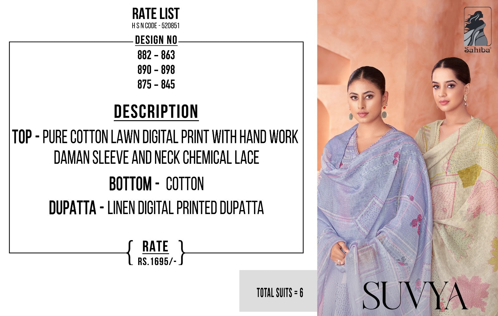 Suvya Sahiba Cotton Lawn Pant Style Suits Wholesaler Ahmedabad