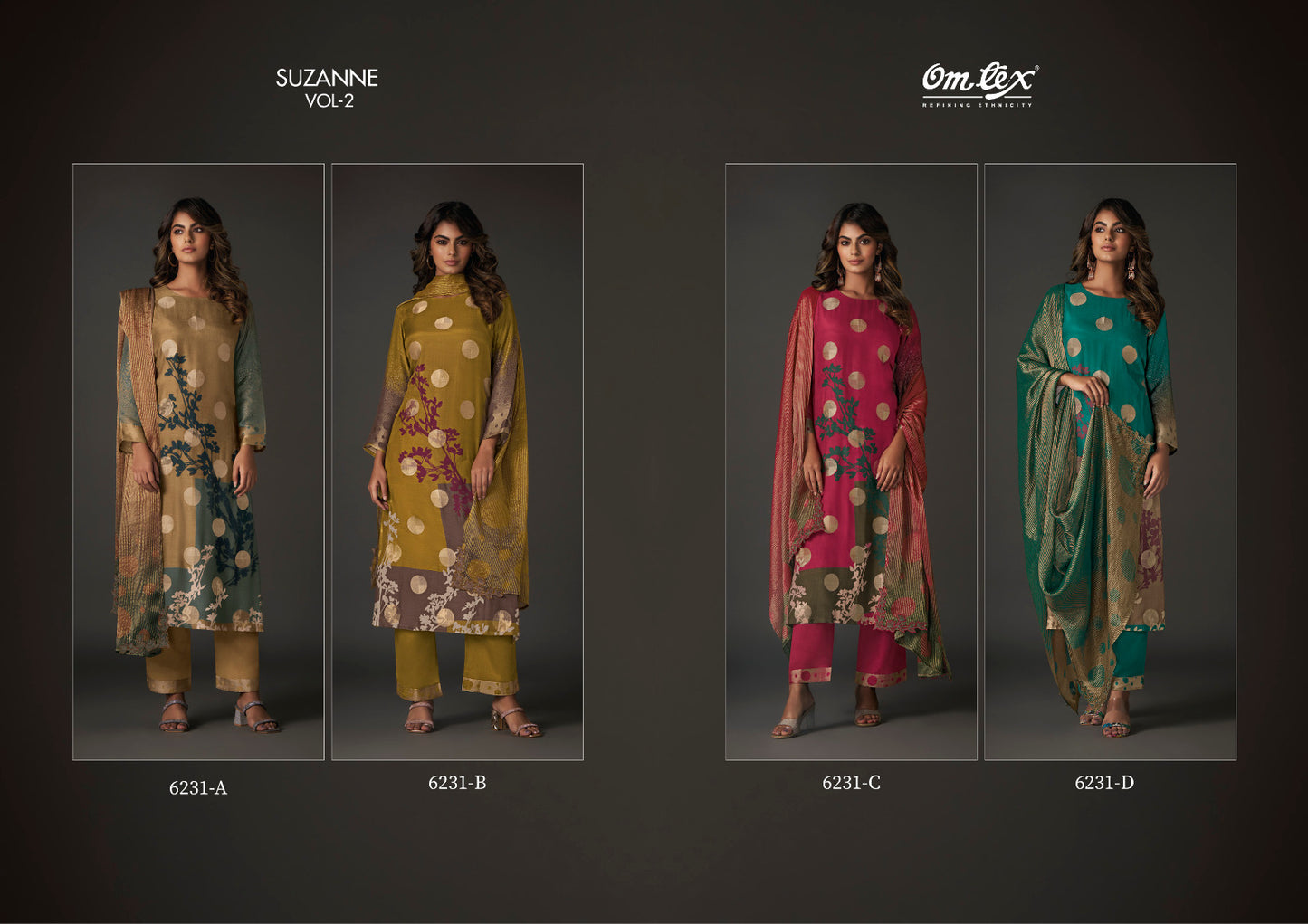 Suzanne Vol 2 6231 Omtex Muslin Jacquard Pant Style Suits Exporter Ahmedabad