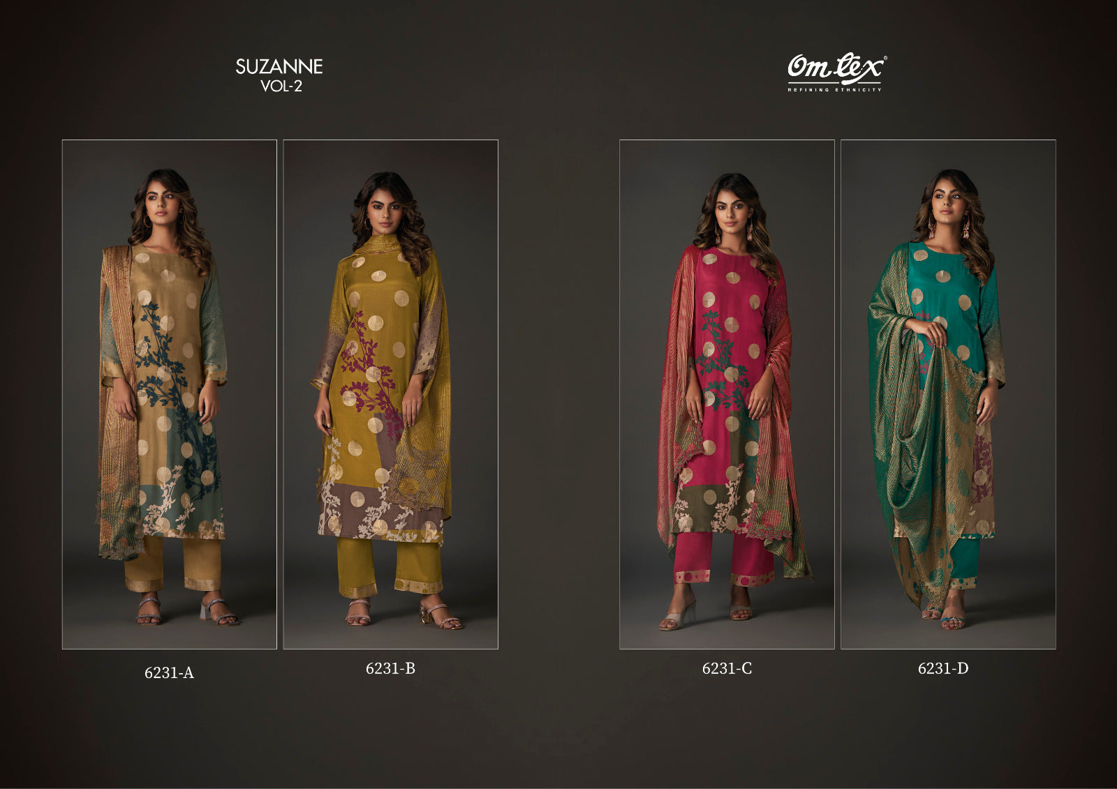 Suzanne Vol 2 6231 Omtex Muslin Jacquard Pant Style Suits Exporter Ahmedabad