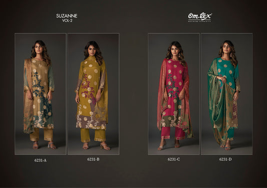 Suzanne Vol 2 6231 Omtex Muslin Jacquard Pant Style Suits Exporter Ahmedabad