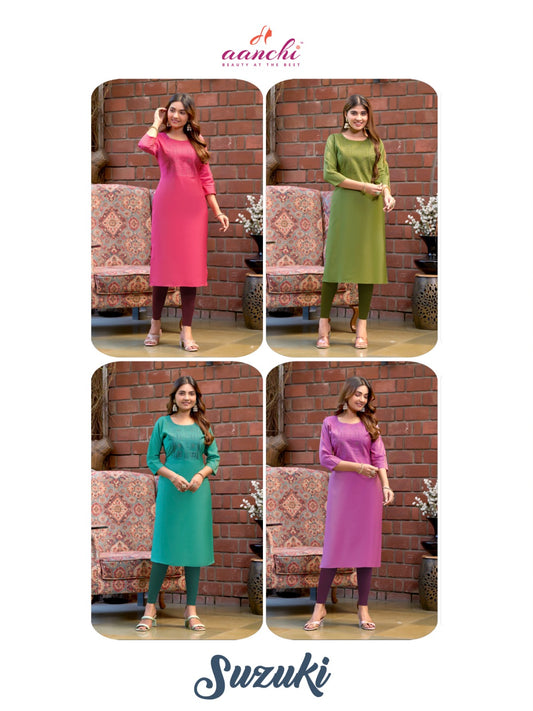 Suzuki Aanchi Roman Long Straight Kurti Exporter