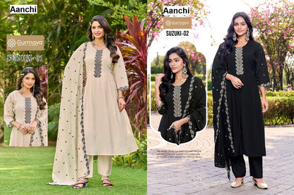 Suzuki Gurmaya Aanchi Mul Chanderi Readymade Suits Wholesaler Ahmedabad