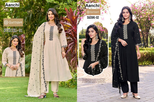 Suzuki Gurmaya Aanchi Mul Chanderi Readymade Suits Wholesaler Ahmedabad