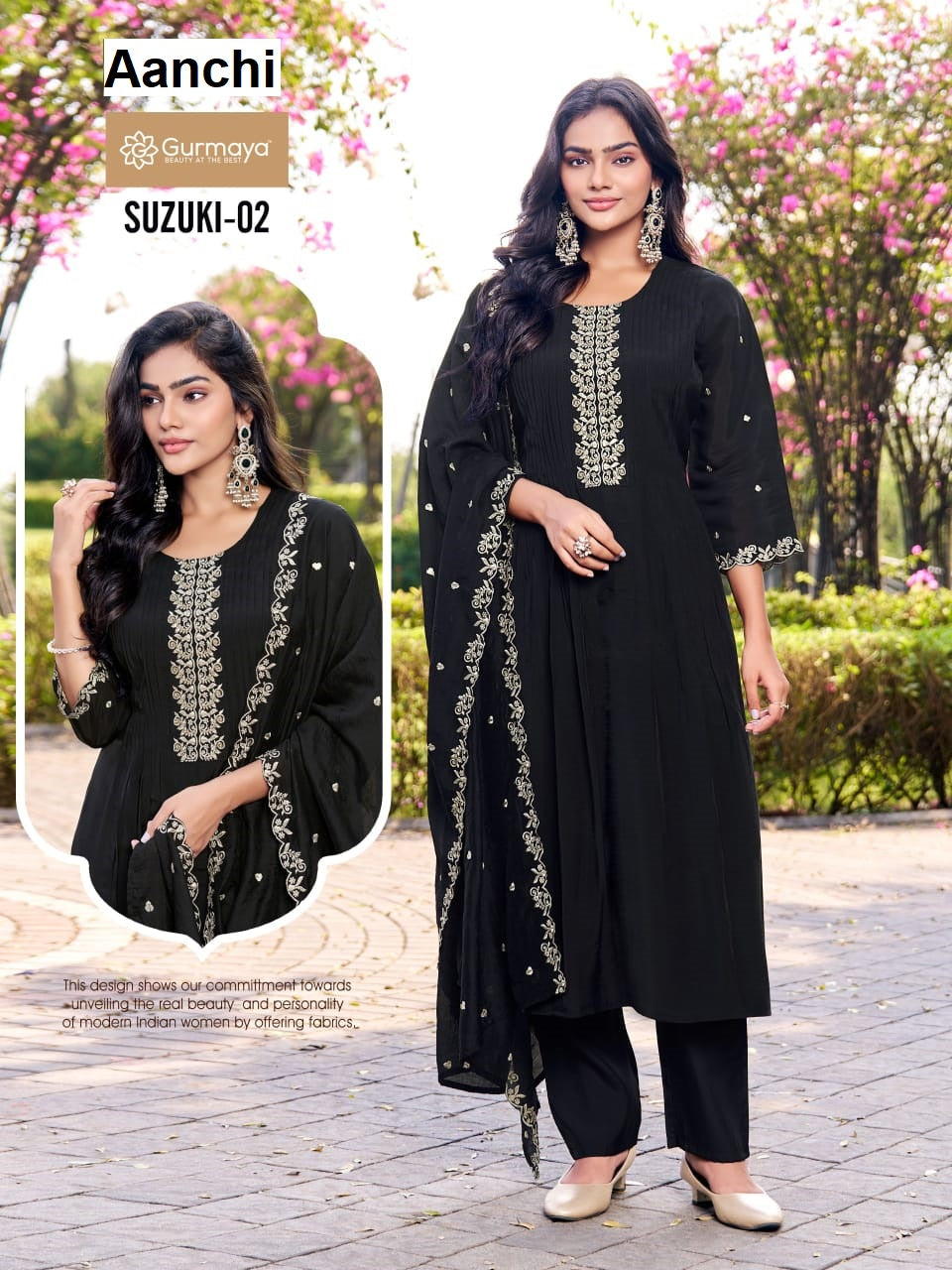 Suzuki Gurmaya Aanchi Mul Chanderi Readymade Suits Wholesaler Ahmedabad