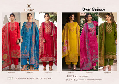 Svar Gaji Silk Sunrise Pant Style Suits Wholesaler Ahmedabad