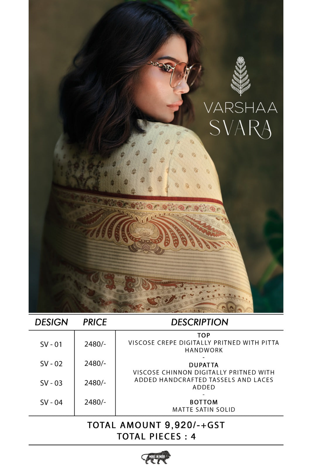 Svara Varshaa Viscose Crape Pant Style Suits Wholesaler Gujarat