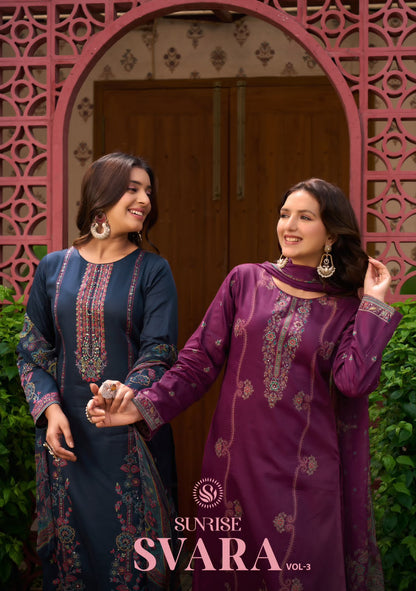 Svara Vol 3 Sunrise Jam Satin Pant Style Suits Wholesaler Gujarat