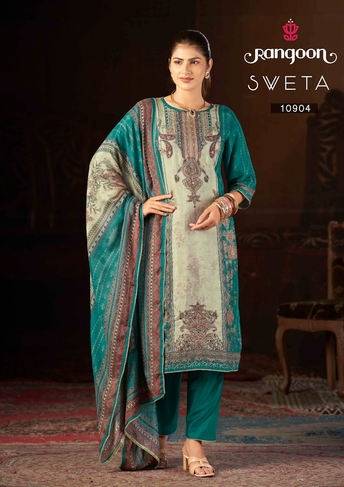 Sveta Rangoon Muslin Readymade Pant Style Suits Exporter
