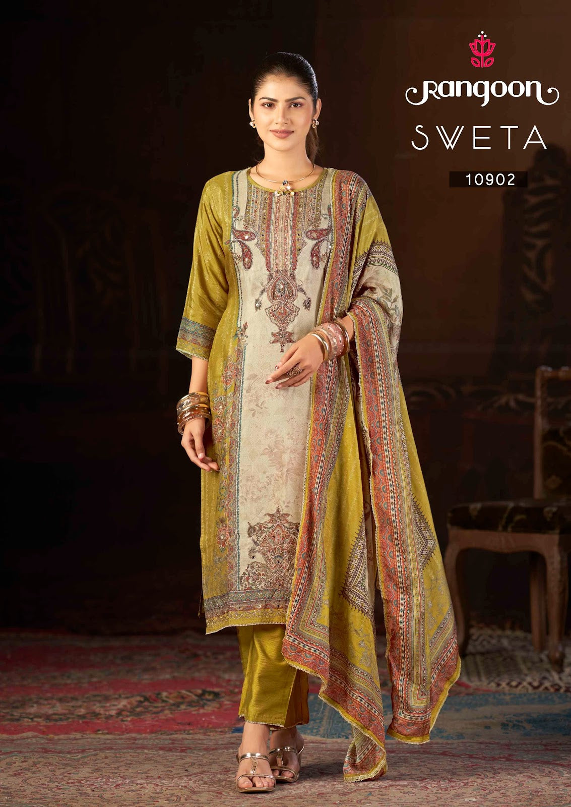 Sveta Rangoon Muslin Readymade Pant Style Suits Exporter