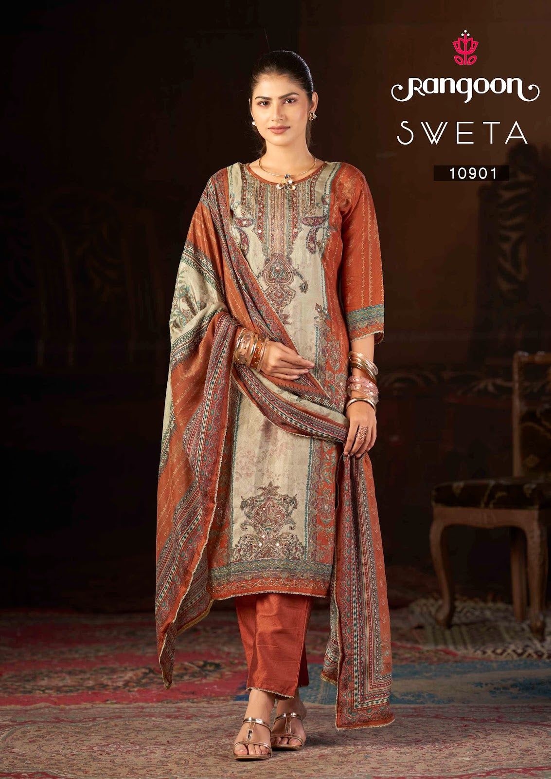 Sveta Rangoon Muslin Readymade Pant Style Suits Exporter
