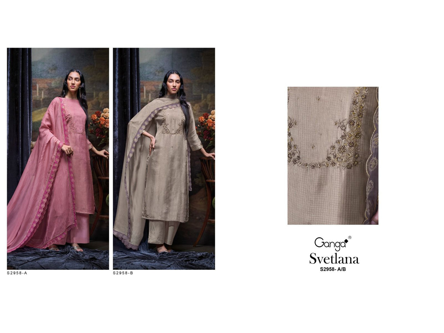 Svetlana S2958 Ganga Silk Jacquard Plazzo Style Suits Manufacturer India