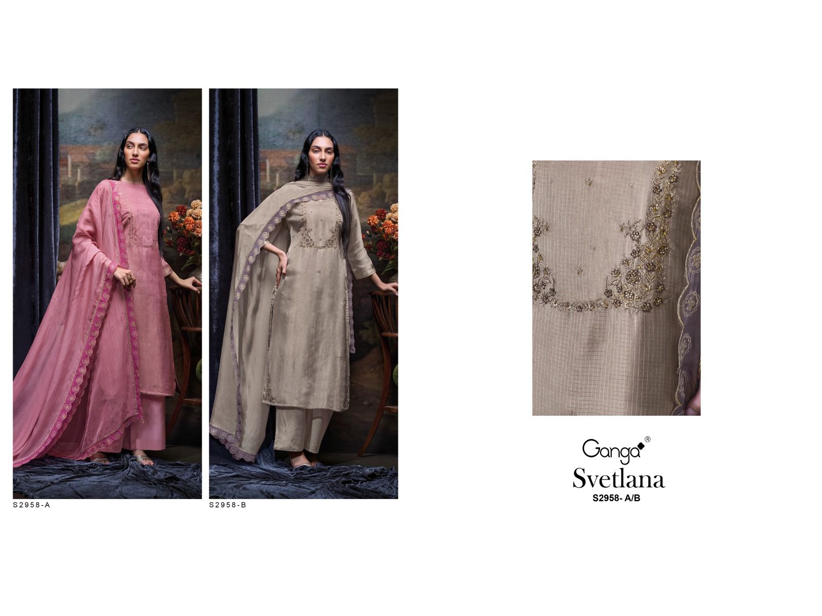 Svetlana S2958 Ganga Silk Jacquard Plazzo Style Suits Manufacturer India