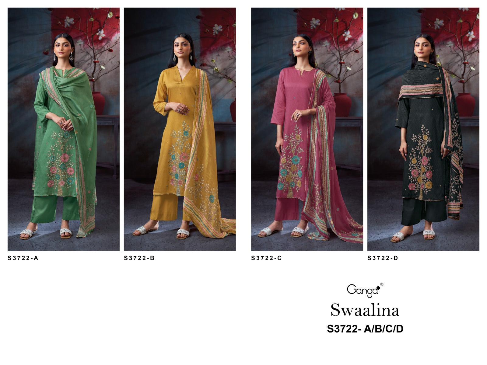 Swaalina 3722 Ganga Premium Cotton Plazzo Style Suits Wholesale