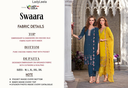 Swaara Ladyleela Viscose Silk Readymade Pant Style Suits Supplier