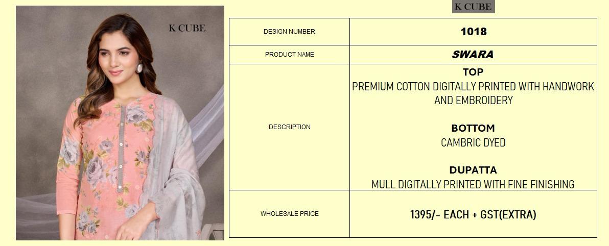 Swara 1018 K Cube Cotton Pant Style Suits Supplier India