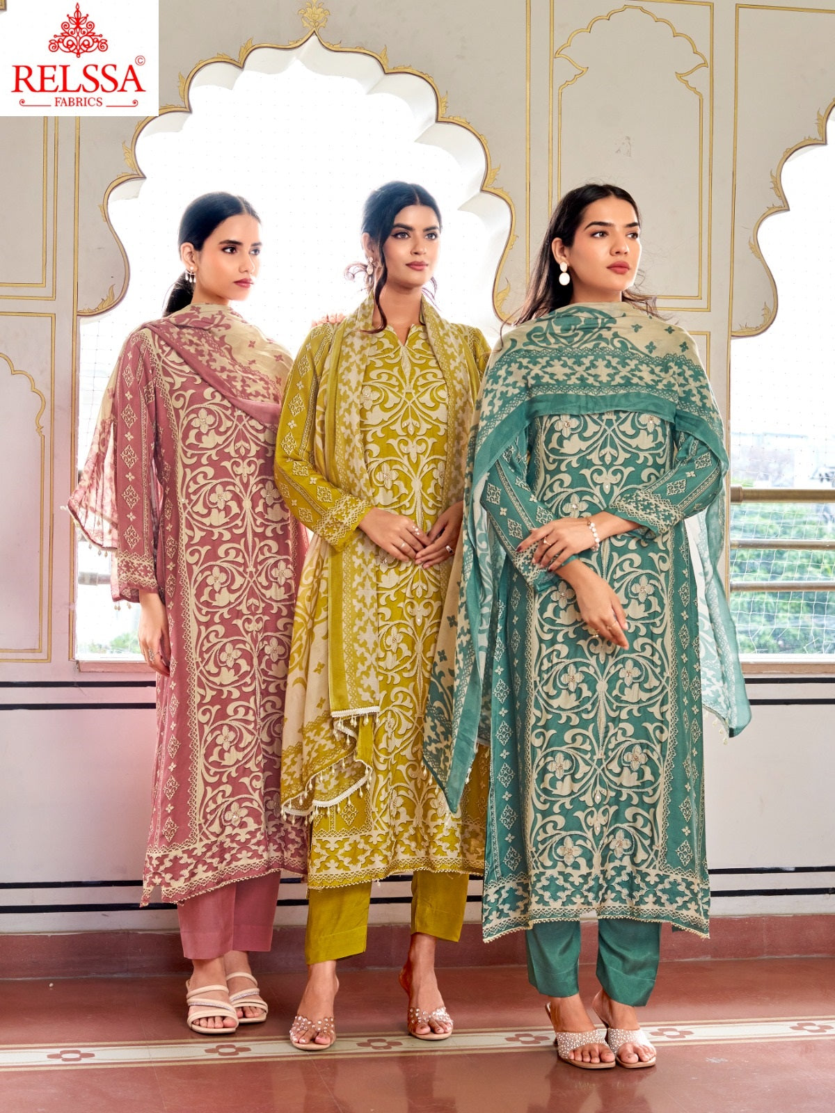 Swara 2 Relssa Fabrics Pure Maslin Pant Style Suits Exporter India