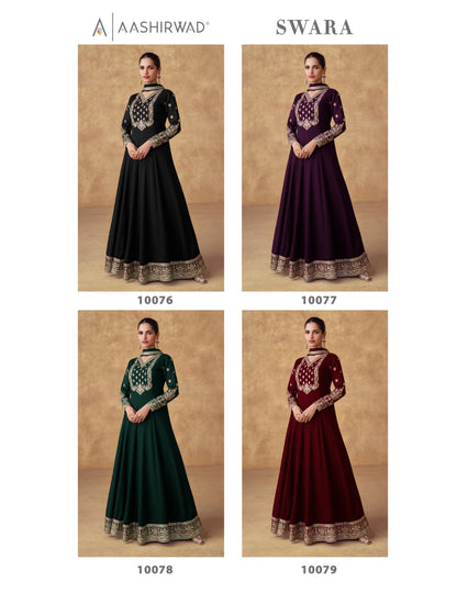 Swara Aashirwad Creation Chinnon Gown Dupatta Set Supplier Ahmedabad