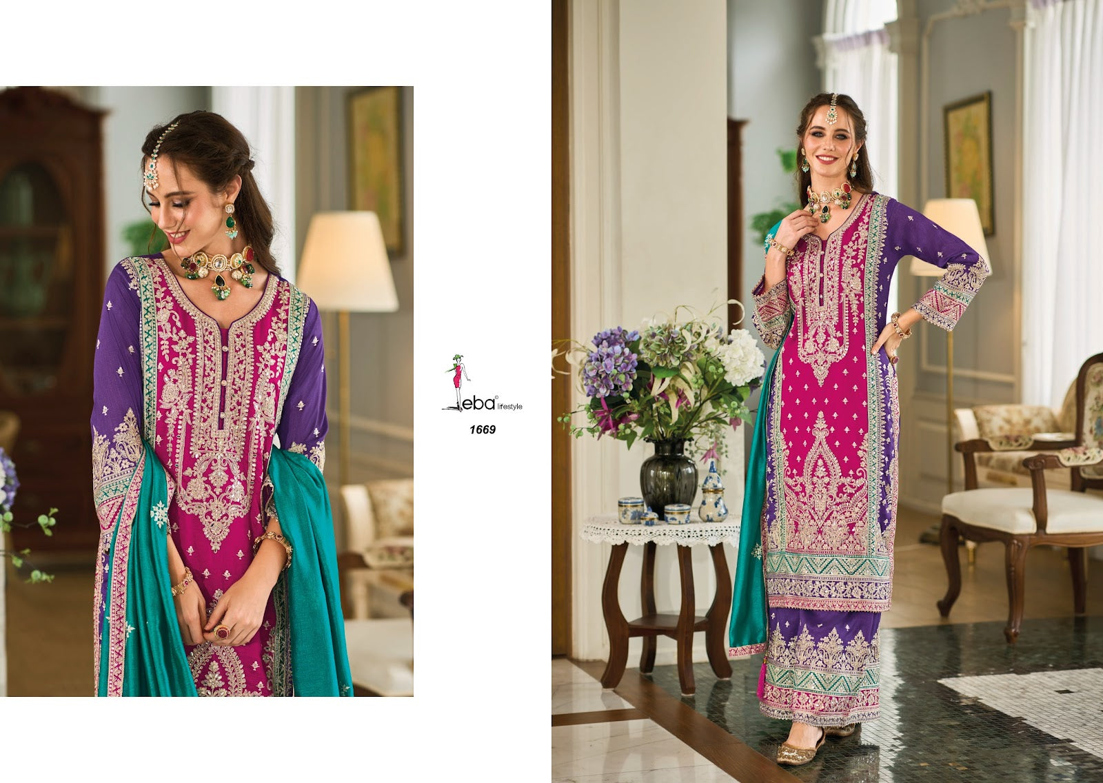 Swara Eba Lifestyle Premium Silk Readymade Plazzo Style Suits Wholesale Rate