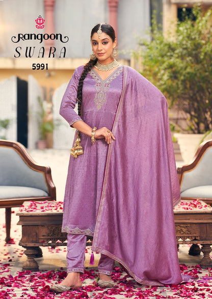 Swara Rangoon Silk Readymade Pant Style Suits Exporter India
