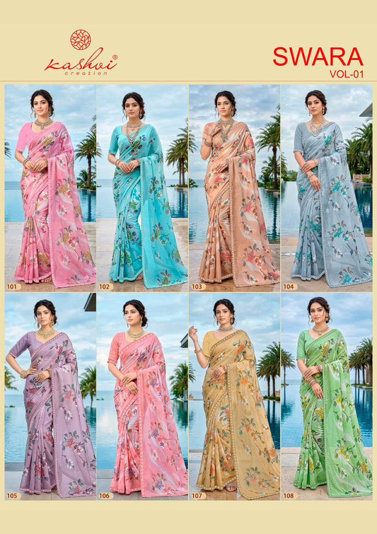Swara Vol 1 Kashvi Creation Georgette Sarees Manufacturer Gujarat