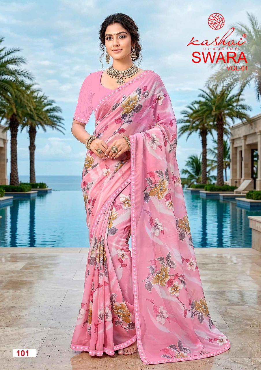 Swara Vol 1 Kashvi Creation Georgette Sarees Manufacturer Gujarat