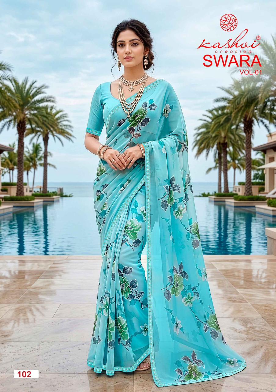 Swara Vol 1 Kashvi Creation Georgette Sarees Manufacturer Gujarat