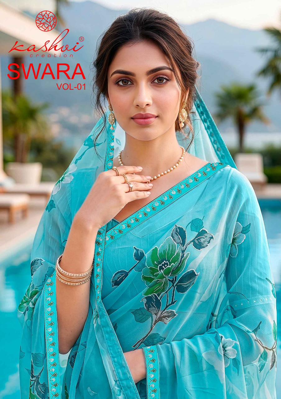 Swara Vol 1 Kashvi Creation Georgette Sarees Manufacturer Gujarat